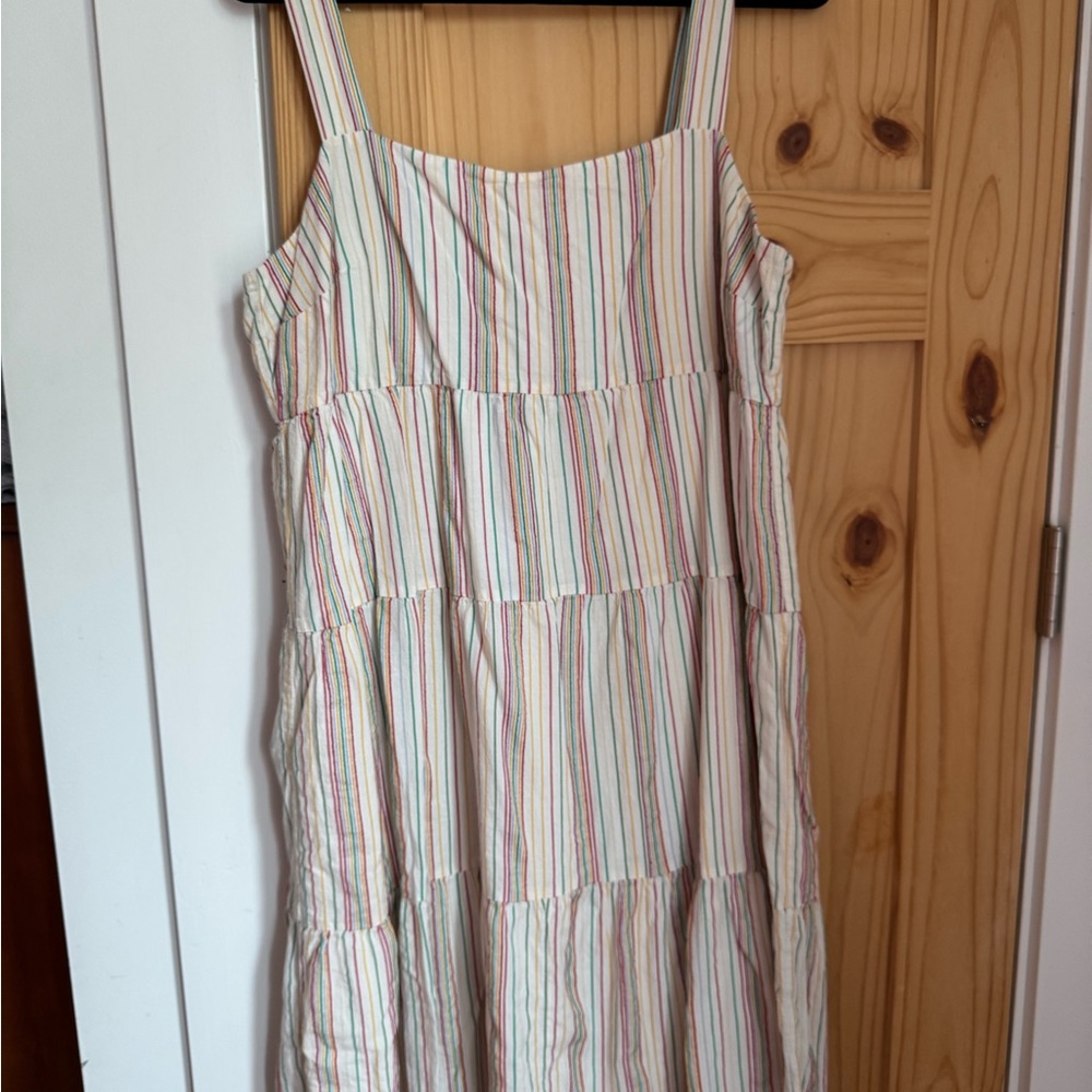 Madewell Cream Tiered Midi Dress with Multicolor Stripes